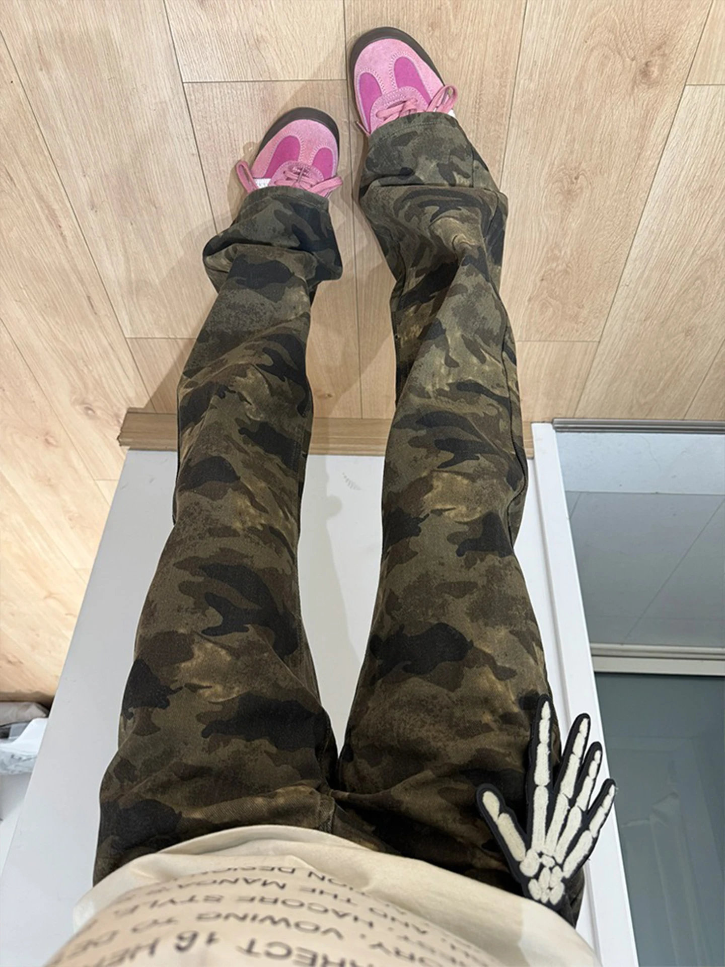 

Камуфляжные джинсы в американском стиле, мужские осенние джинсы прямого кроя в стиле ретро с высокой талией, удлиненные, свободного кроя, для повседневной носки