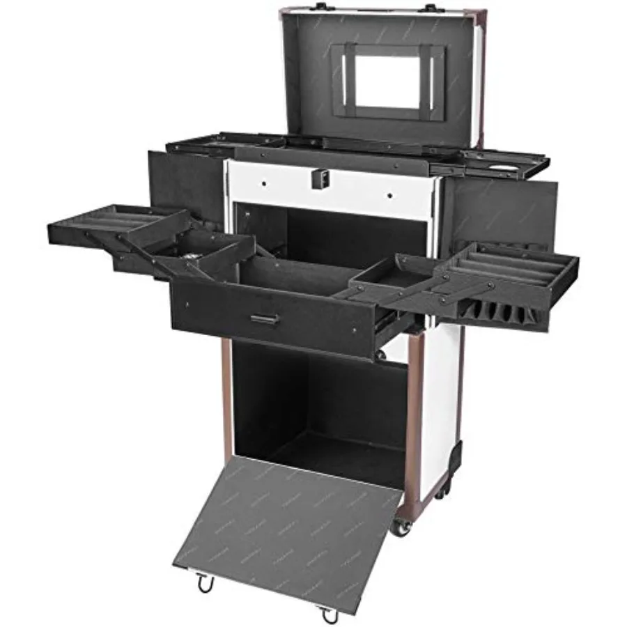 

Professional makeup trolley case for artists, ABS plastic, black, large capacity with collar design and multifunctional compart