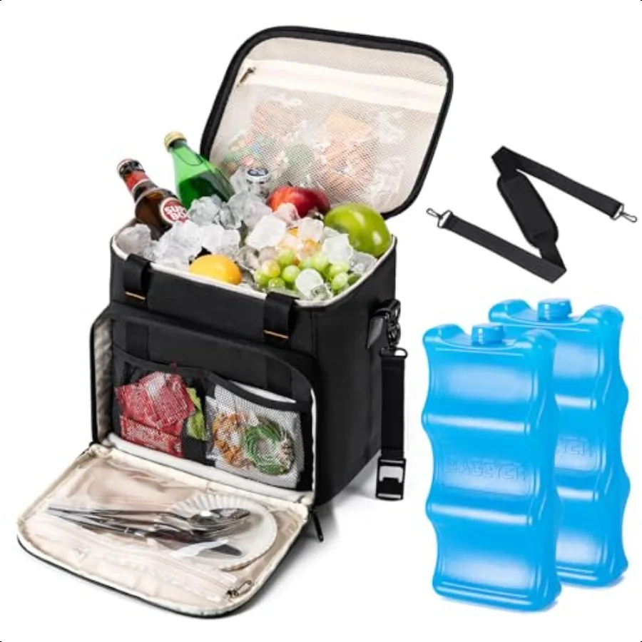 

Soft Cooler Bag with Two Ice PacksCollapsible Cooler for Travel with Adjustable Shoulder Strap Large Capacity Leakproof Insulat