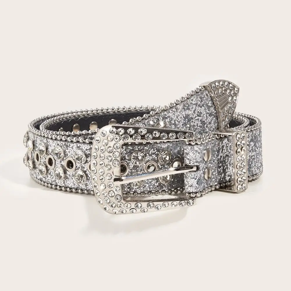 

Индивидуальные ремни из искусственной кожи со стразами, сплав Y2K, блестящий ремень, черный модный пояс для мужчин