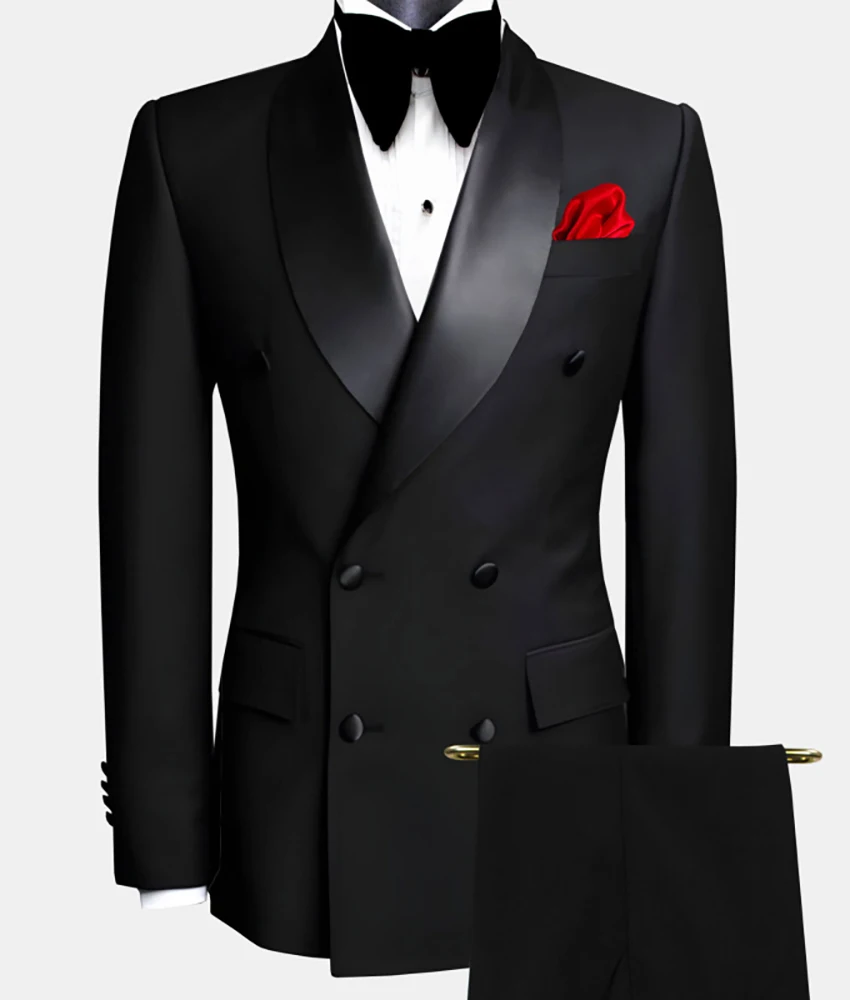 

High Quality Men's two-piece suit ( Blazer+Pants ). Fashion Dinner Double-Breasted Contrast Suit for Wedding men's tailcoat