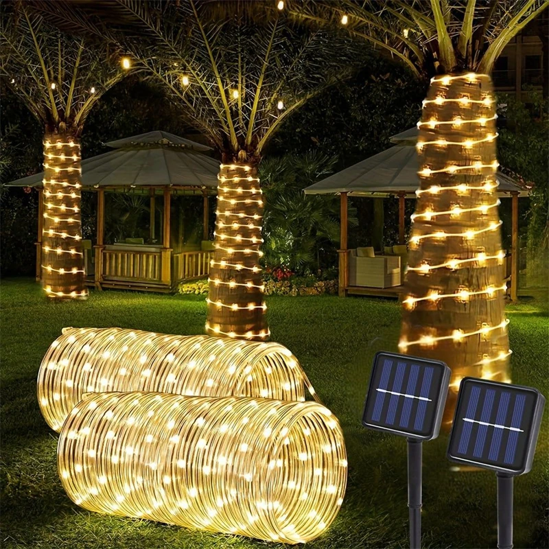 LED Solar Strip Rope Tube Fairy Light Solar Powered Garland String Light Christmas Decor for Outdoor Garden Tree Lawn Yard Fence