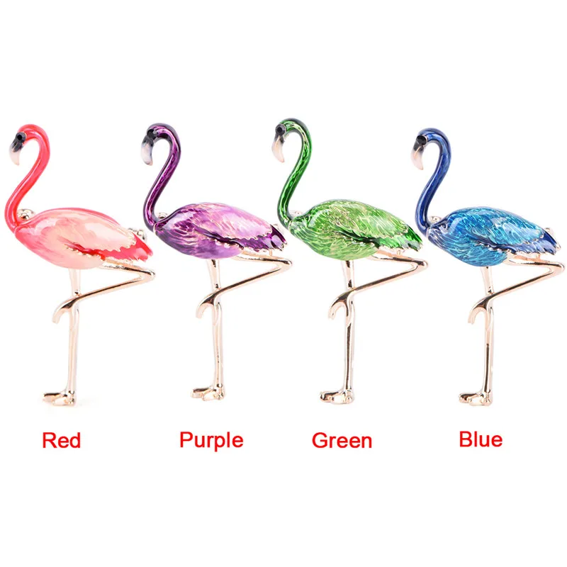 Alloy Red Blue Enamel Flamingo Bird Brooches Women Men\'s Metal Animal Brooch Pins Banquet Broche Gift Scarf Buckle