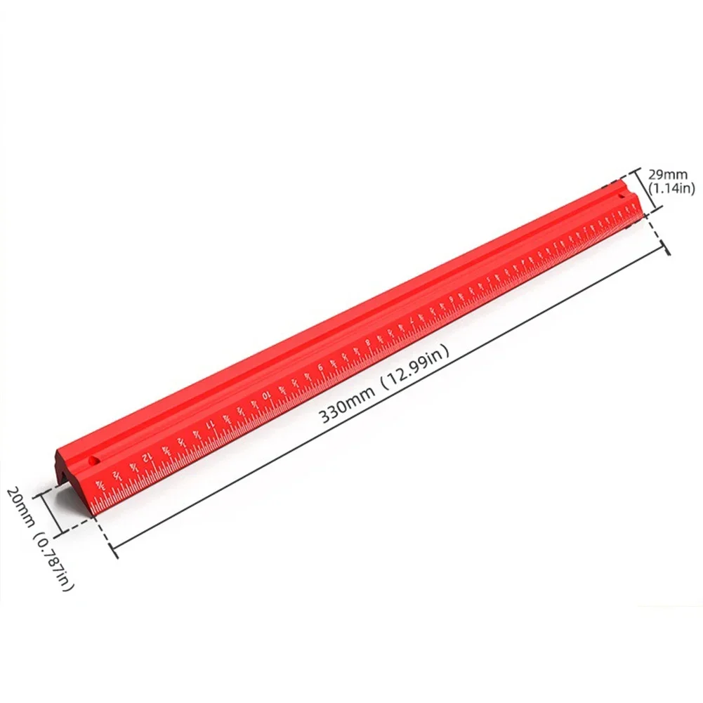 Righello di misurazione in lega di alluminio da 330 mm/13 pollici rosso metrico/pollici scala per la lavorazione del legno righello strumento di marcatura di misurazione preciso per carpenteria