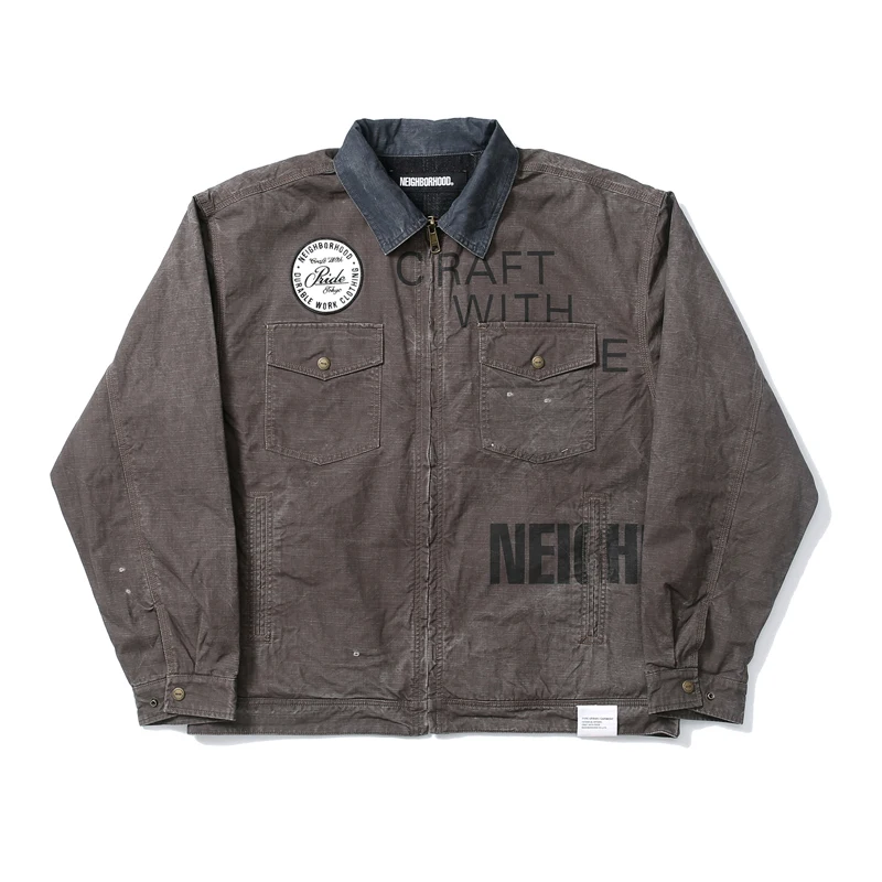 

European American Trends NBHD Jacket Autumn Casual Do Old Washed Ripped Hole Embroidery NBHD Outerwear
