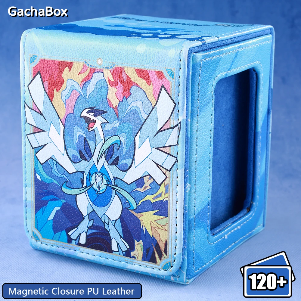 120+ Lugia Inspired Design Deck Box,Display Window for Valuables Magnetic Closure,PU Leather Case for PTCG YGO TCGMTG Cards