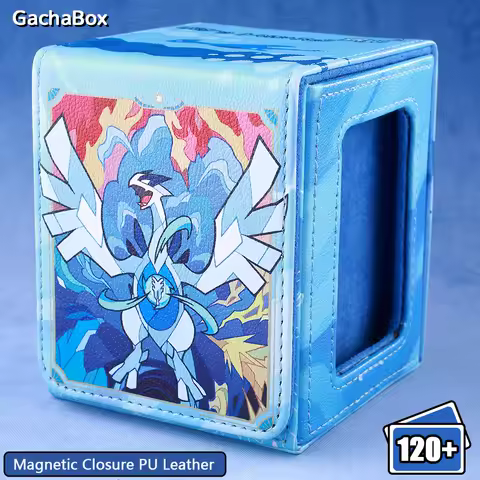 120+ Lugia Inspired Design Deck Box,Display Window for Valuables Magnetic Closure,PU Leather Case for PTCG YGO TCGMTG Cards