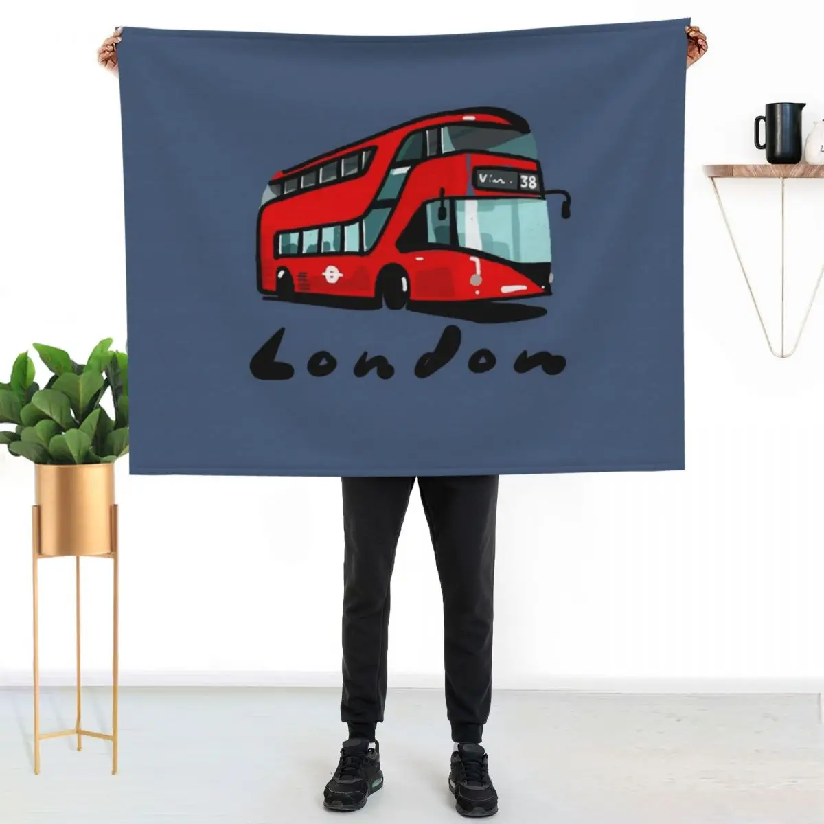 

London red bus double decker Throw Blanket Men's Soft Warm Throw Blanket for Couch