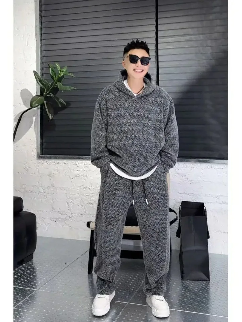 

Мужская толстовка с капюшоном Thiened, свободный крой, повседневные спортивные штаны, комплект из двух предметов, осенне-зимняя уличная одежда, бренд ex