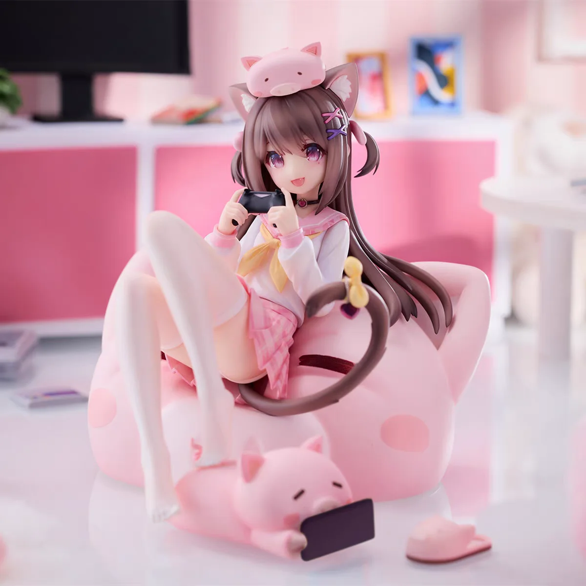 

In Stock Princess Sitting Position China Ver. PVC Figure Pink Cat Ears Cute Beautiful Girl Anime Model Desktop Ornaments Gift