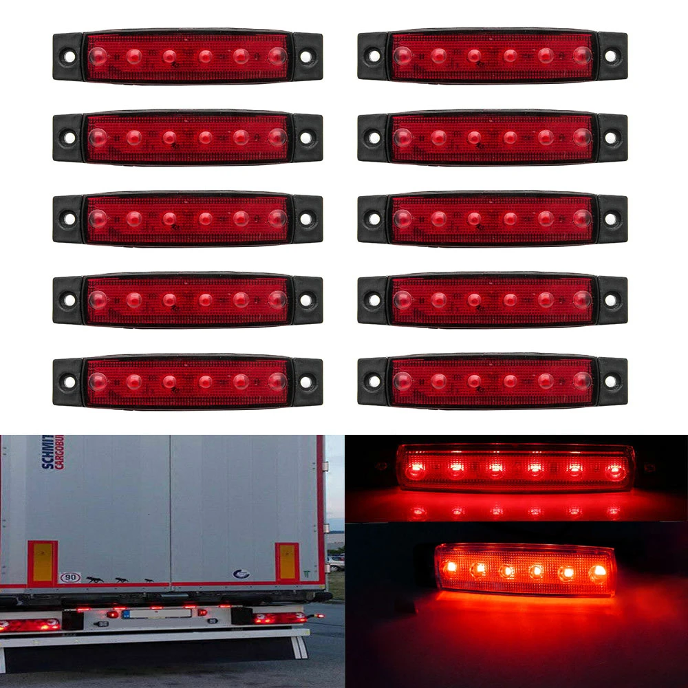 30pcs 6LED Light 12V White Red Orange Car Truck Bus Amber Side Lights Waterproof Marker Warning Lamp