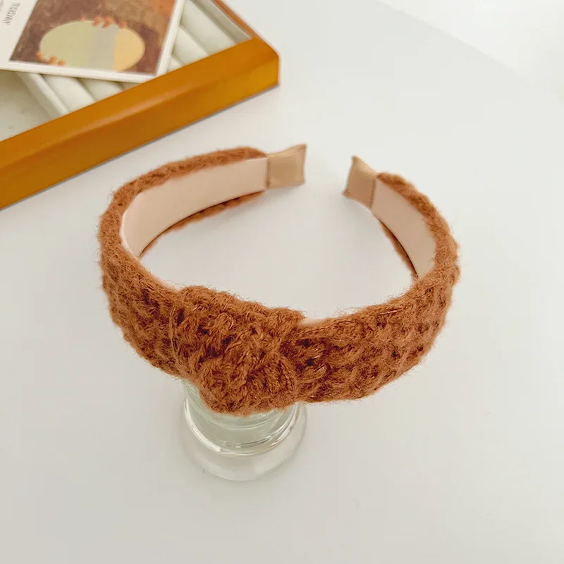 

2pcs Knitted Wool Hairband with Knots, Women's Hairband, High Crown Hair Accessory, French Wide-brimmed Non-slip Headband