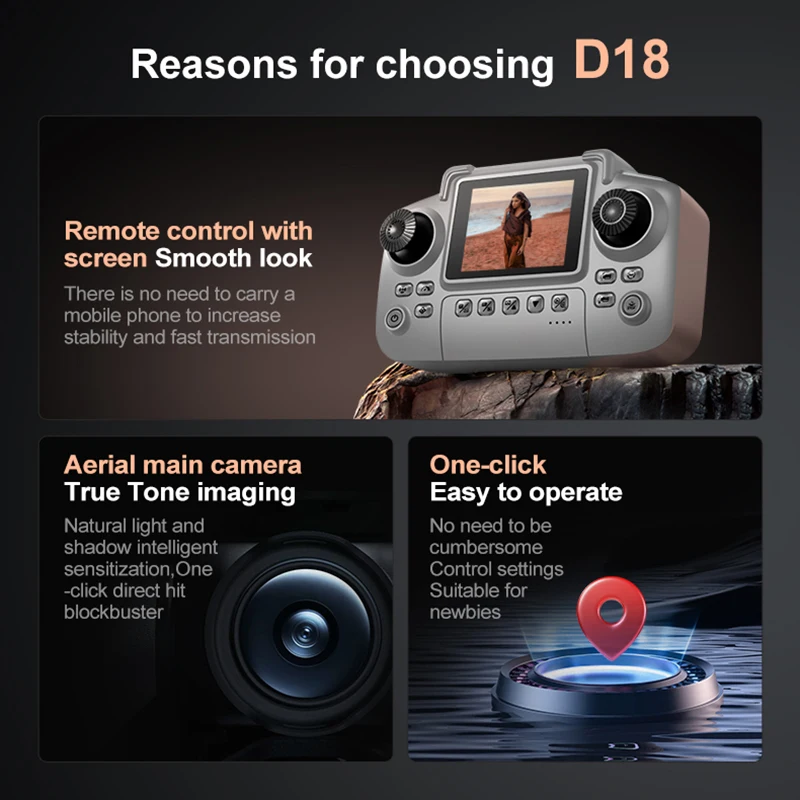 D18 Obstacle Avoidance Drone Profissional 8K HD Dual-Camera 5G Wifi With Screen Remote Control Quadcopter Optical Flow Drone Toy