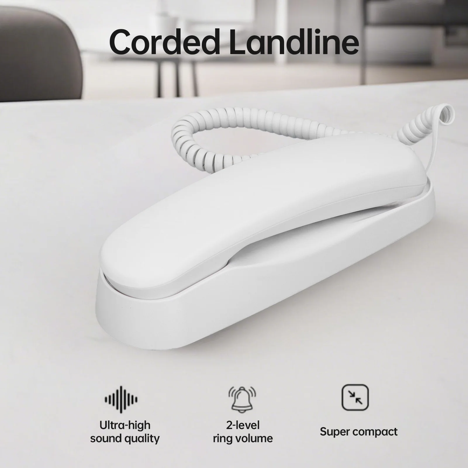 Mini Desktop Corded Landline Phone Fixed Telephone Wall Mountable Supports Mute/ Pause/Redial and 2 Ring Volume for Home Hotel