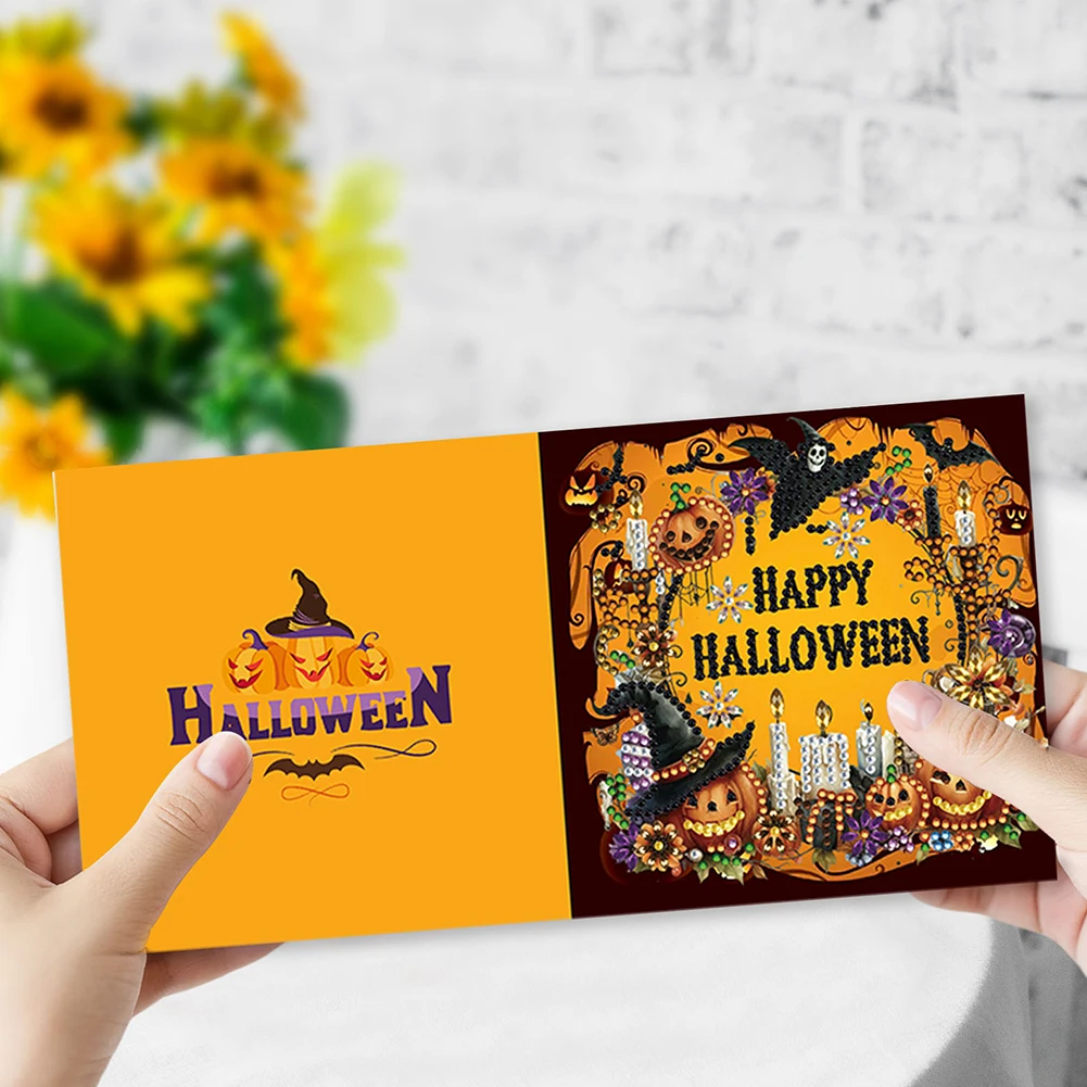 

6pcs DIY Halloween Designs Diamond Painting Greeting Card Set Rhinestone Diamond Art Mosaic Postcards Diamond Art Handmade Cards