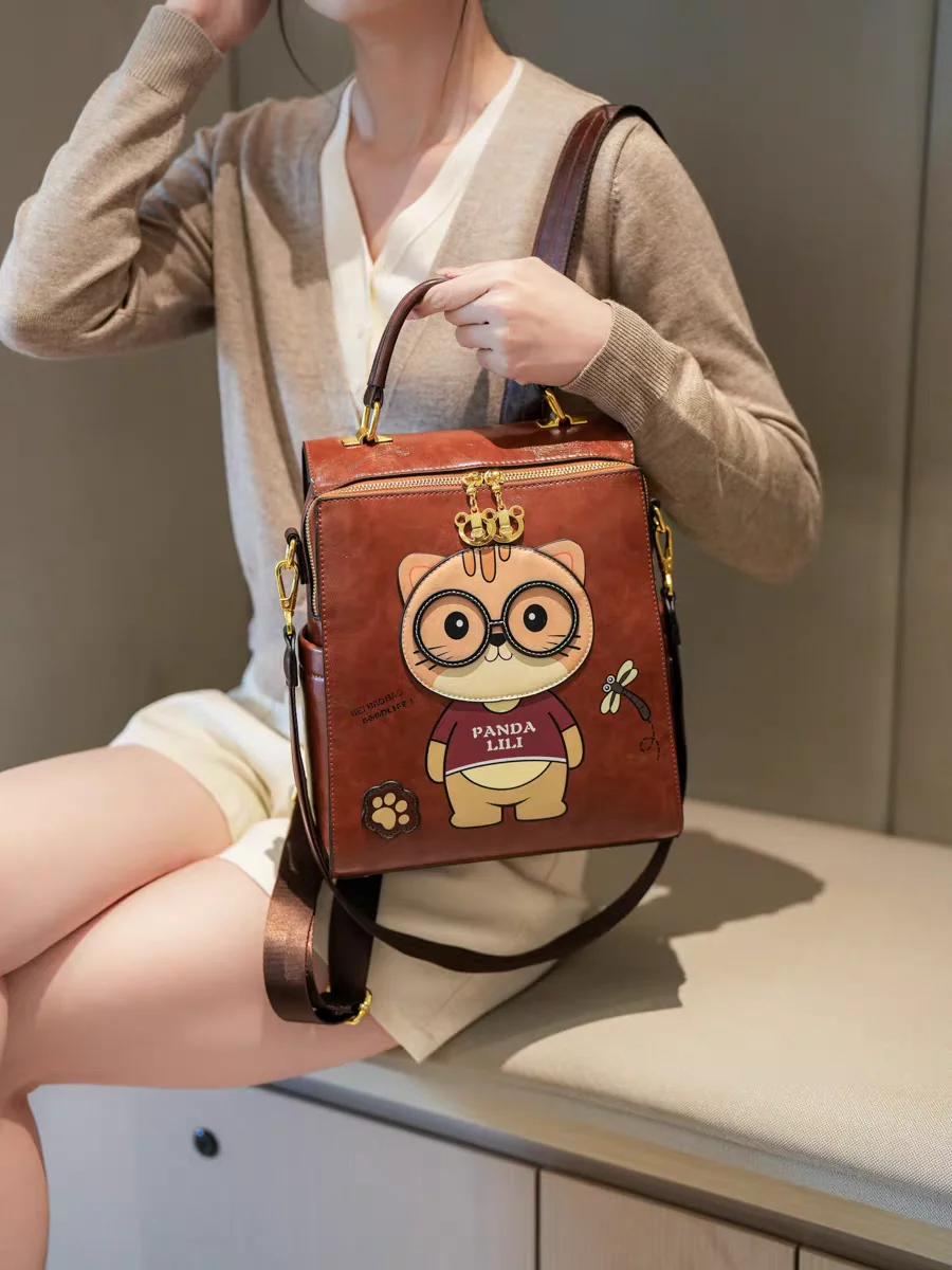 大容量通勤旅行女性用バックパックラップトップバッグ軽量ショルダーバッグダブルショルダーバッグ漫画スタイルジッパー開閉