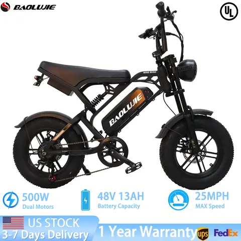【1 Year Warranty】BAOLUJIE F2 Adult E-bike 5000W 48V 13Ah  Lithium Battery Electric Bicycle Commute Electric Bike,16" Tire Ebike