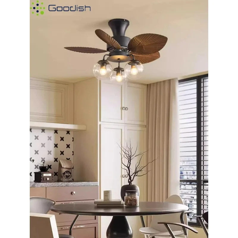 Simplicity Modern  LED Ceiling Fan Art Creative Remote Control Coconut Leaf Bulb  Lamps for Living Room Home Decoration Chandeli