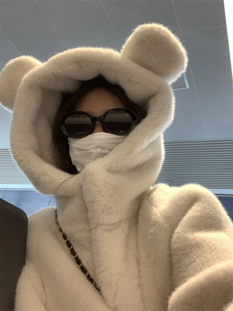 

Korean Thickened Mink Velvet Coat Women Winter Clothes New Jacket Version Loose Imitation Rabbit Fur Plush Hooded Fur Coat
