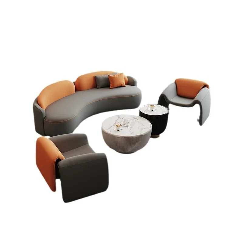 

Hotel lobby reception guests negotiate rest sofa sales department front desk technology cloth curved sofa coffee table