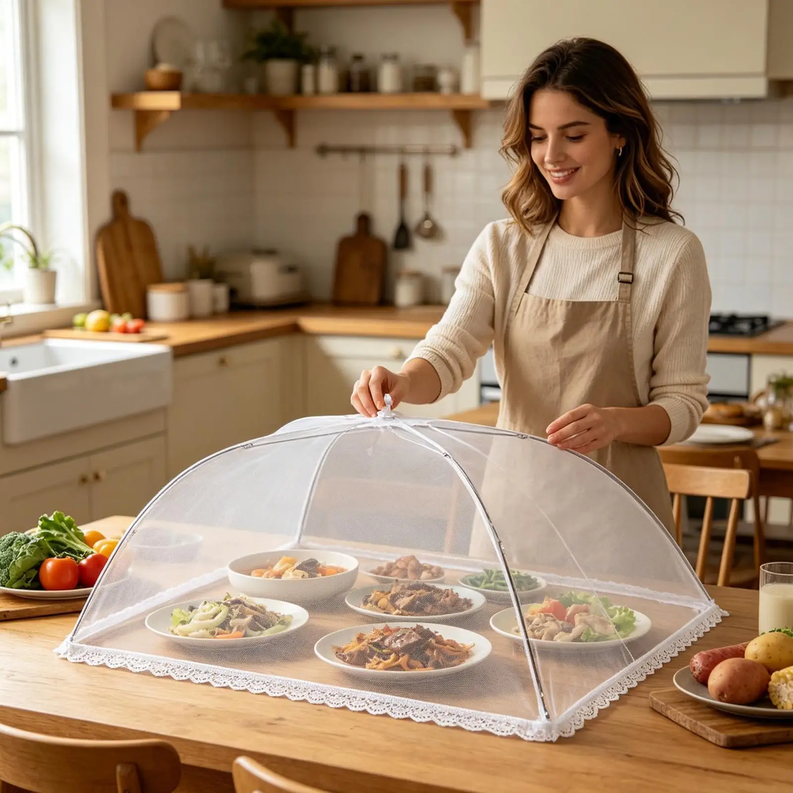 Kitchen Food Cover Foldable Anti Fly Mosquito Mesh Cover Outside Picnic Dinner Table Umbrella Style Tent Cover Food Protector