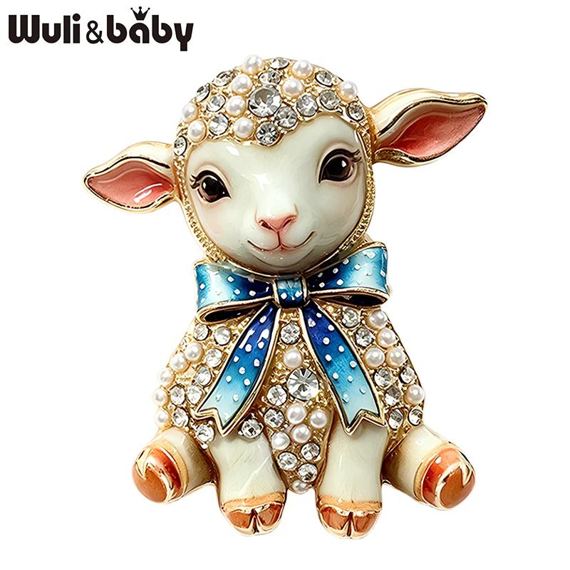 Wuli&baby Cute Toy-design Sheep Brooches For Women Unisex 3-color Rhinestone Year Of the Goat Animal New Year Party Brooch Pins