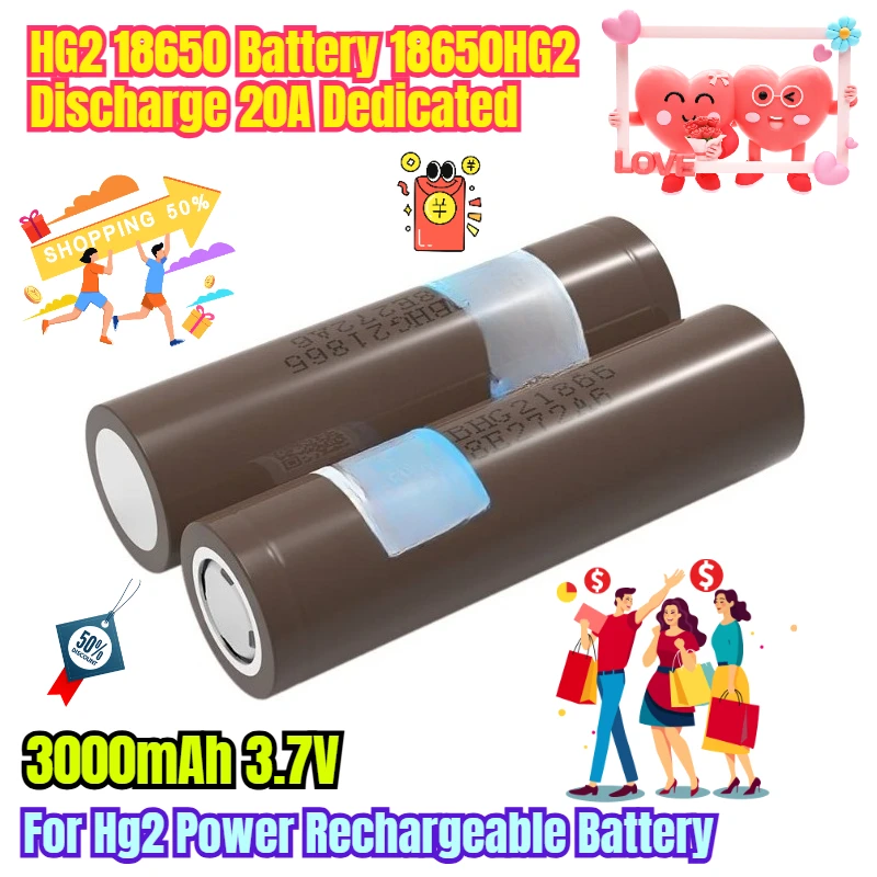 

3000mAh 3.7V HG2 18650 Battery 18650HG2 Discharge 20A Dedicated for Hg2 Power Rechargeable Battery