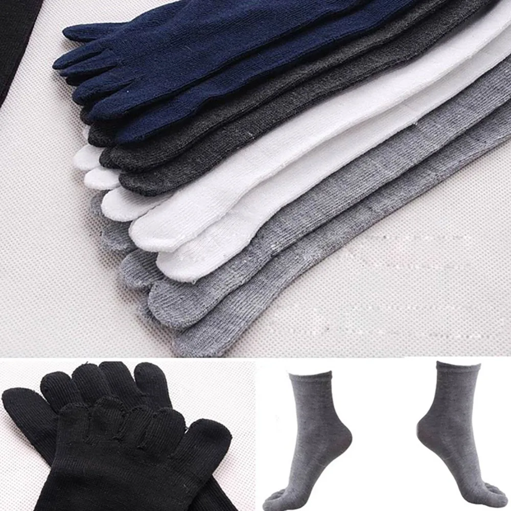 Meias de algodão de cinco dedos dos homens, elásticas, casuais, respiráveis, curtas, tornozelo, tripulação, dedo, negócio masculino, sólido, outono
