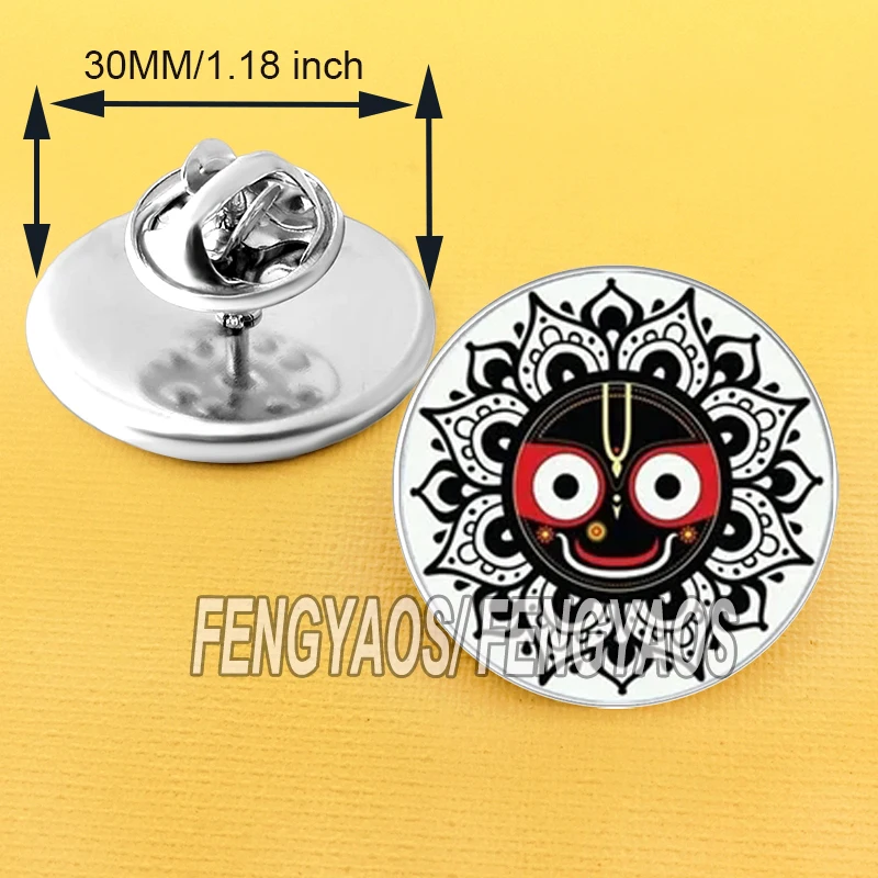 Stainless Steel Vintage Hindu God Lord Jagannath Brooch for Men Women Mandala Face Pins Badge