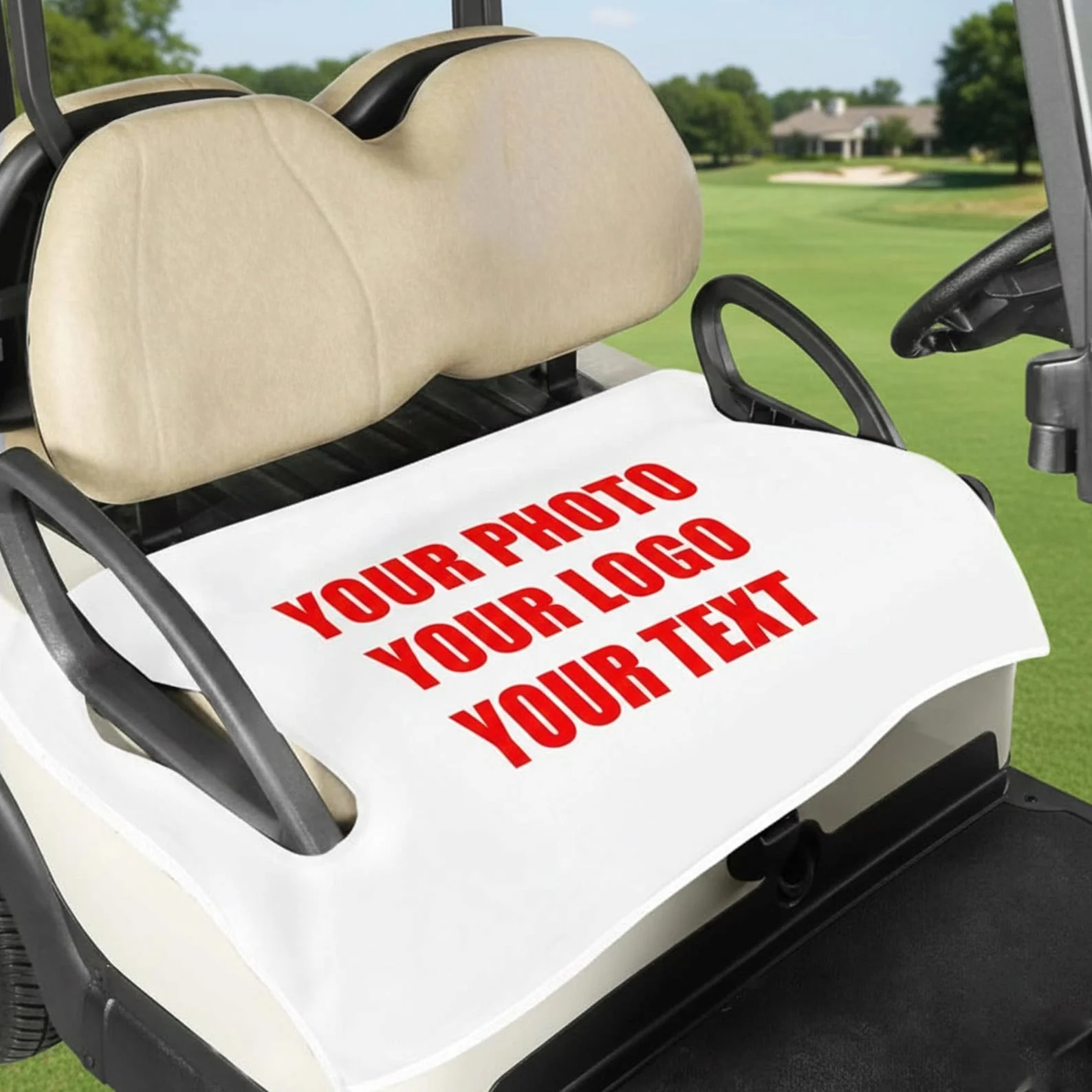 Custom Golf Cart Seat Cover, Personalized Photo Logo Design, Microfiber Seat Protector for EZGO Yamaha Club Car 2 Seater