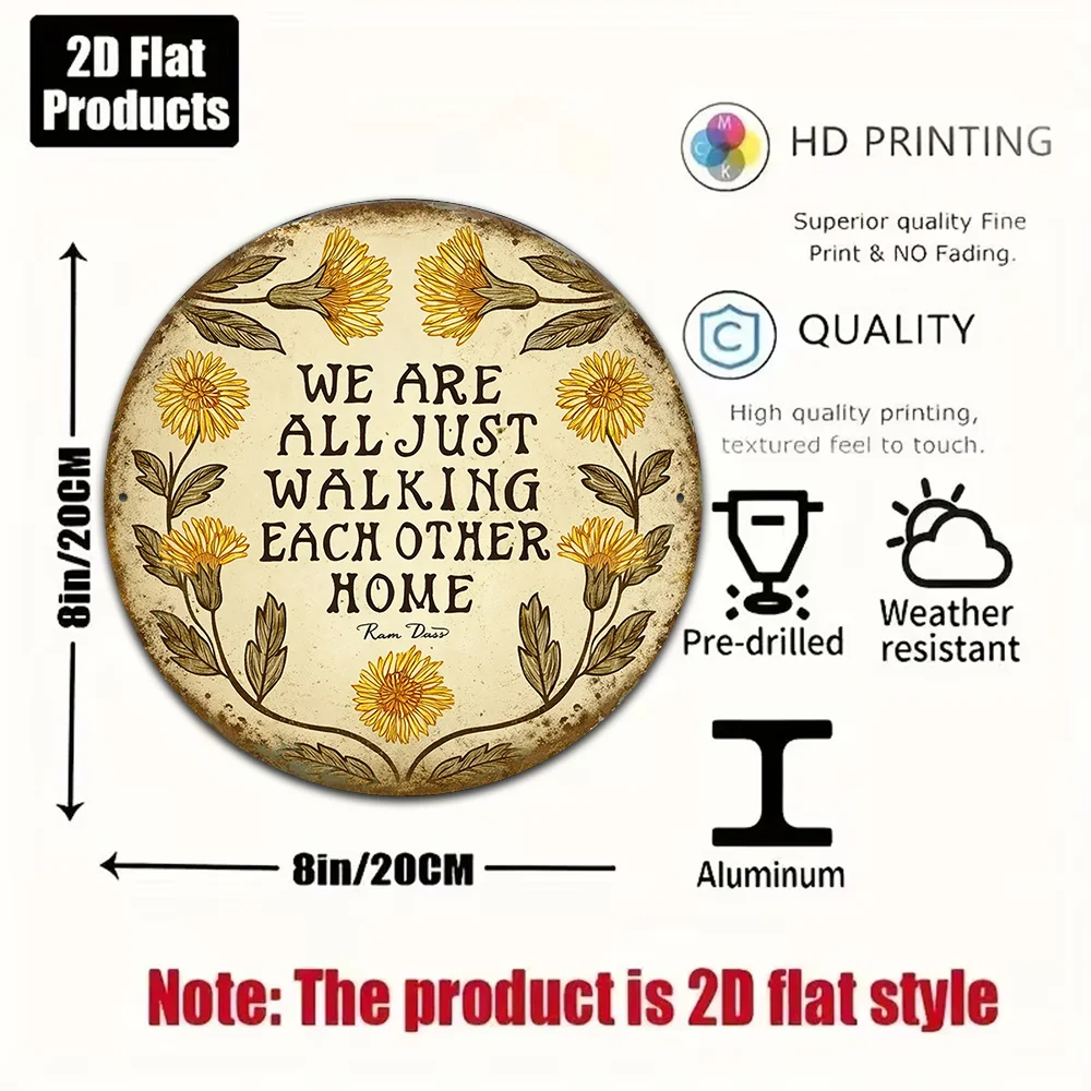 2D Flat - 1pc 8 X 8In/20 X 20Cm 2D Flat Round Sign, Vintage Plaque about 