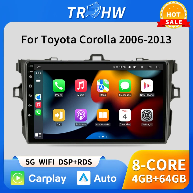 

For Toyota Corolla E140 150 2006-2013 8 Core 2Din Android 13 Car Radio Multimedia Video Player Autoradio Carplay gps