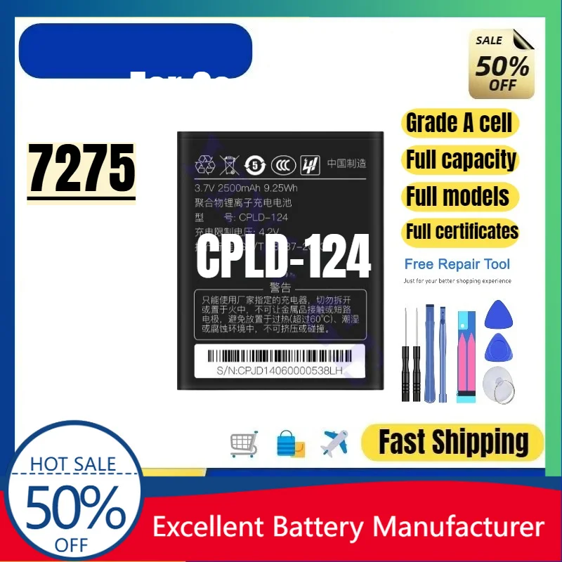 

0 Cycle CPLD-124 Battery for CoolPad 7275 Mobile Phone High Quality Replacement Battery Grade A Lithium Ion Bateria with Tools