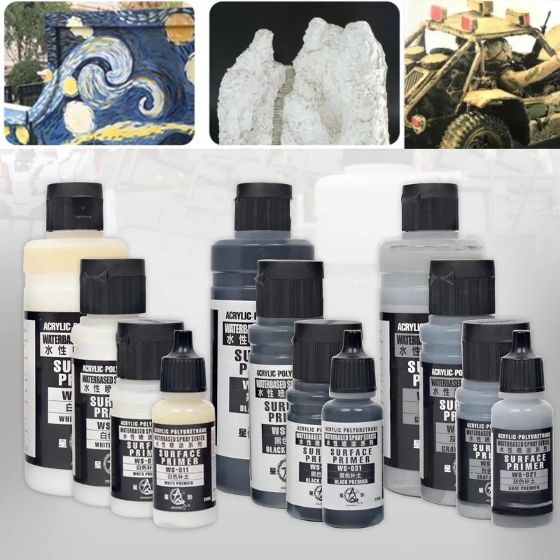 200ml ambientalmente amigável à base de água pintura preto/branco/cinza pigmentos de primer diy gundam modelo coloração primer aplicado à mão