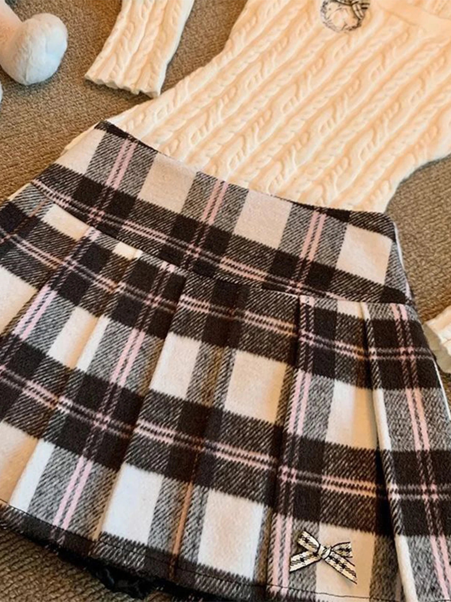 تنورة صوفية مربعات بخصر مرتفع للنساء، موديل جديد لخريف وشتاء 2023، تصميم أمريكي أنيق على شكل حرف A، تنورة متعددة الاستخدامات...