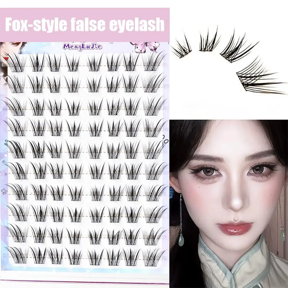 Pestañas postizas sin pegamento, pestañas cómicas FOX, grupo único segmentado, Natural, fino, esponjoso, extensión de pestañas postizas, maquillaje de ojos