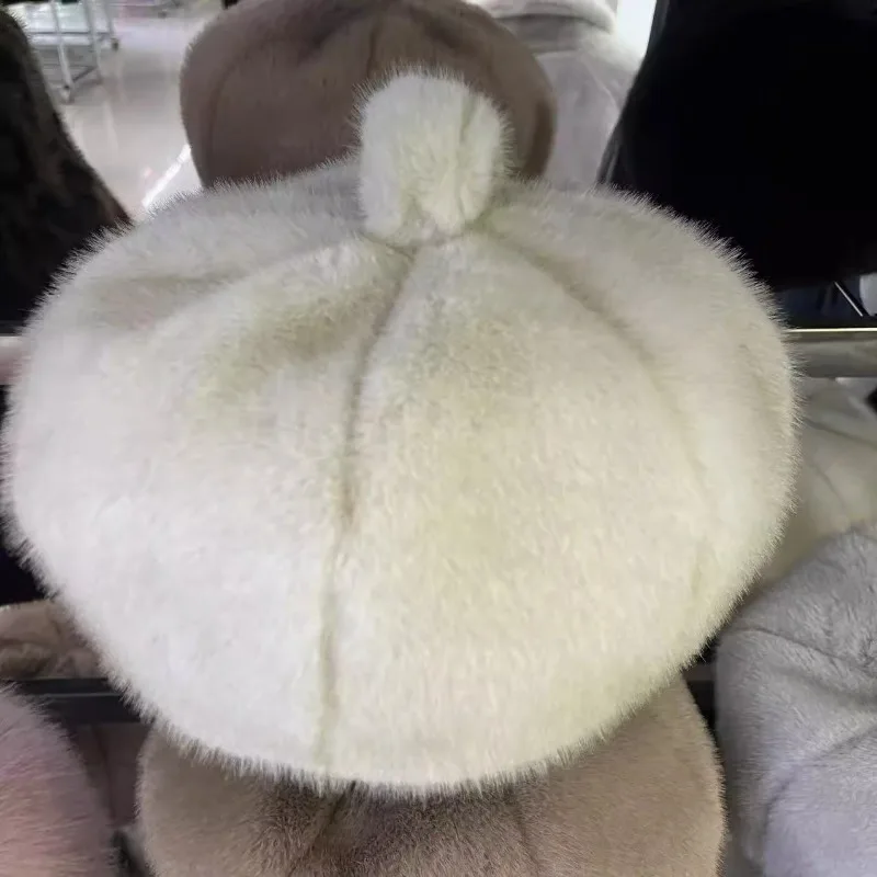 النساء فو فرو المنك القبعات أنيقة النساء قبعات الشتاء 2026 قبعات الفراء الفرنسي محبوك الدافئة تقليد فرو المنك بيني قبعات الهدايا #1