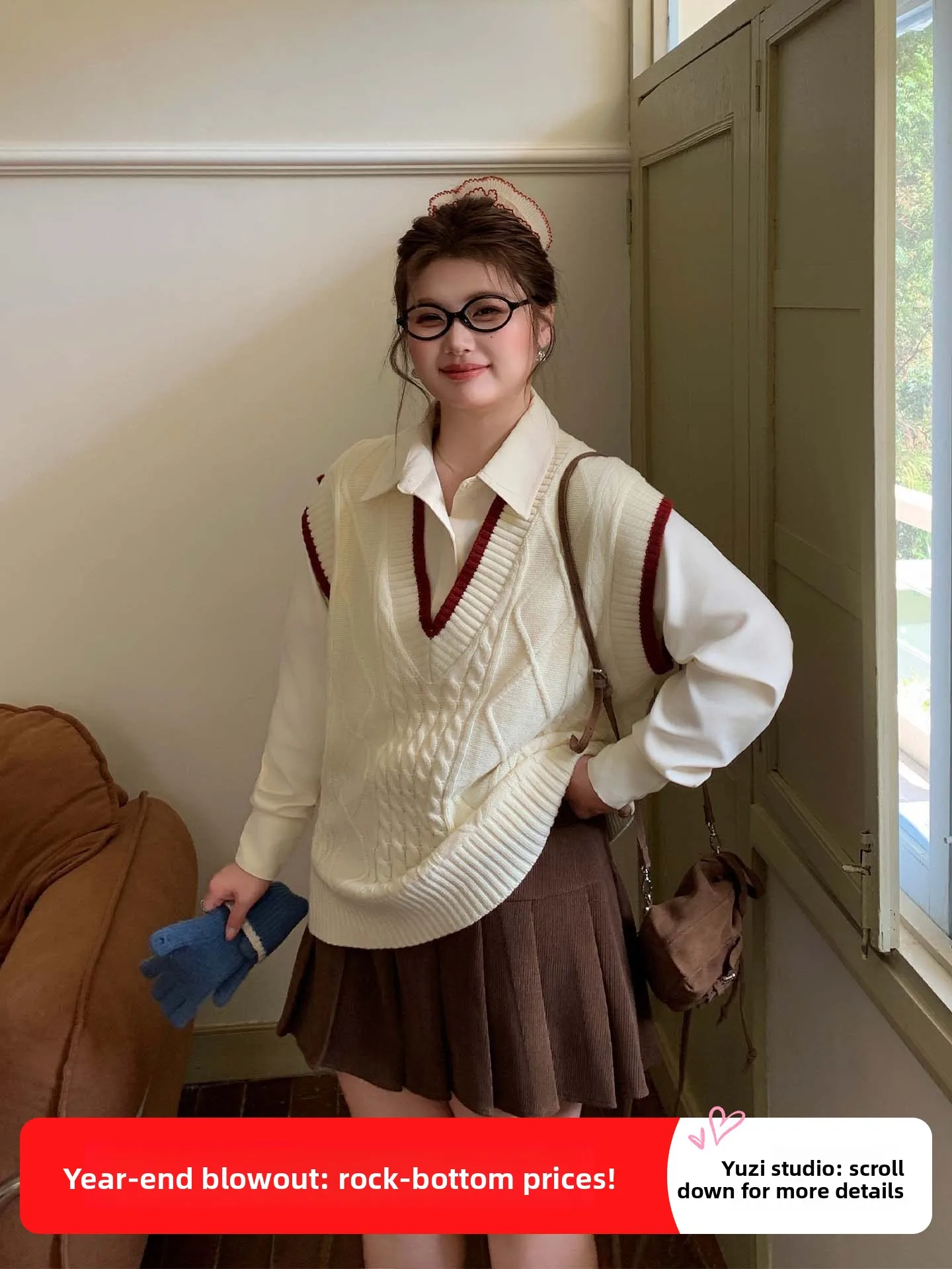 

YUZI большой размер вязаный свитер жилет Twist Color Blo свободный крой для похудения универсальный студенческий Sle Girls Faion осень зима