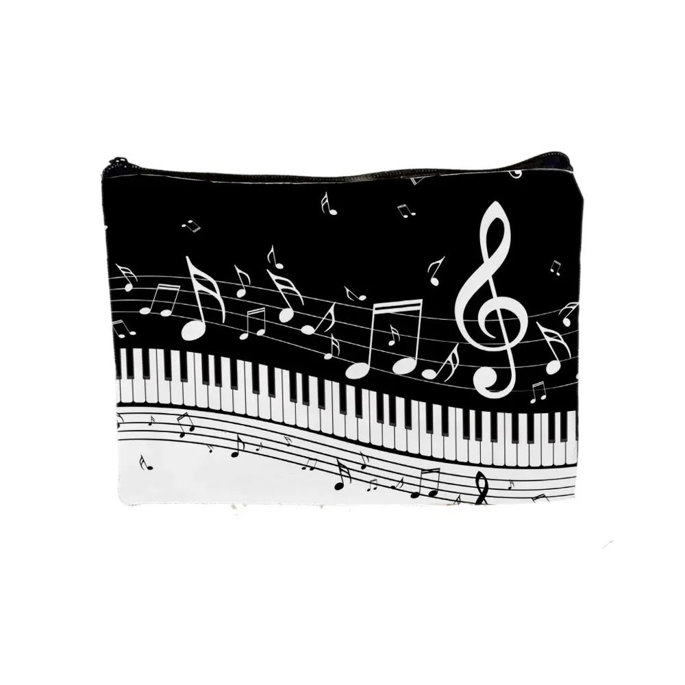 Umhängetasche mit Musiknoten-Aufdruck, Make-up-Taschen, Klaviermusik-Elemente, schwarz-weiße Handtasche, lässige tragbare Einkaufstasche für den täglichen Gebrauch – Detail 5