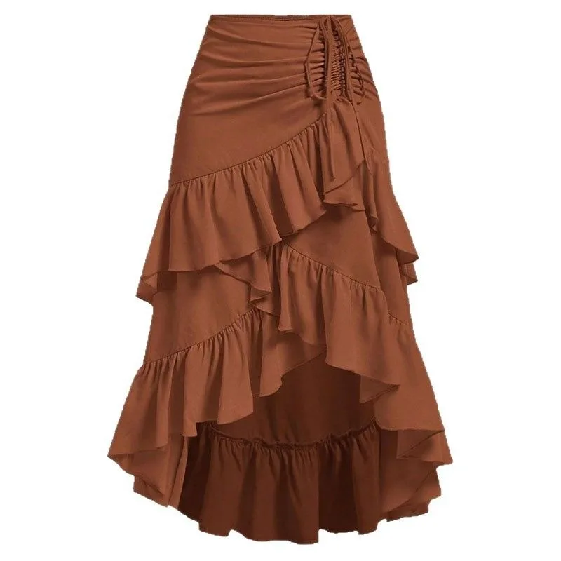 Irregular Ruffles Tiered Skirt Sweet Spicy Wind Layered Ruffle Edge Tied Skirt for Summer Holiday Sexy Elegant Women Beach Dress