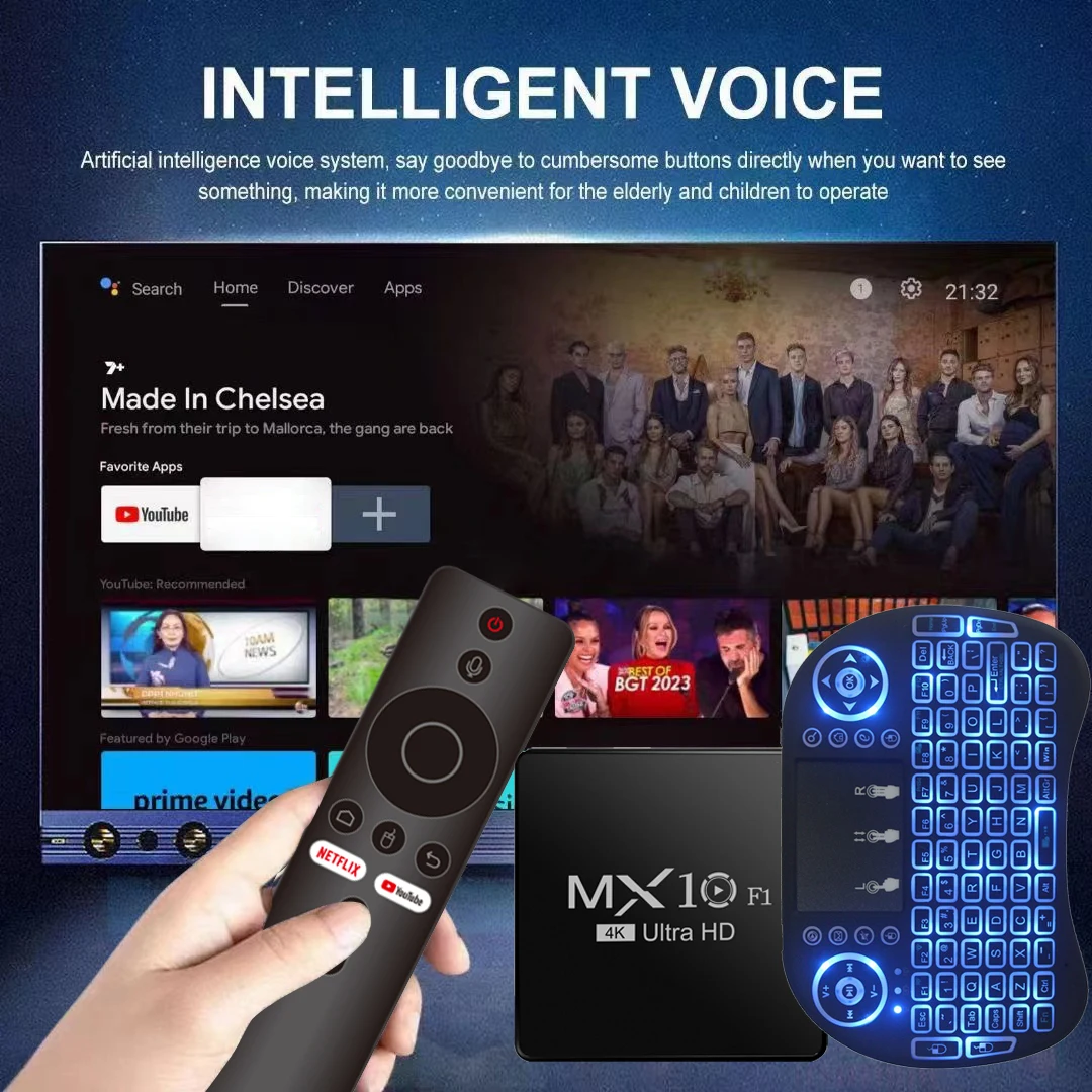 2.4G Air Mouse Remote & Smart TV Box MX10 F1 Allwinner H313 Mali-G31 Android 13 Mini Wireless Keyboard