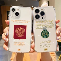 Algeria Russia Passport Clear Phone Case For iPhone 14 13 12 11 Pro Max 7 8 Plus X XR XS Max SE 2022 Soft Silicone Cover Fundas