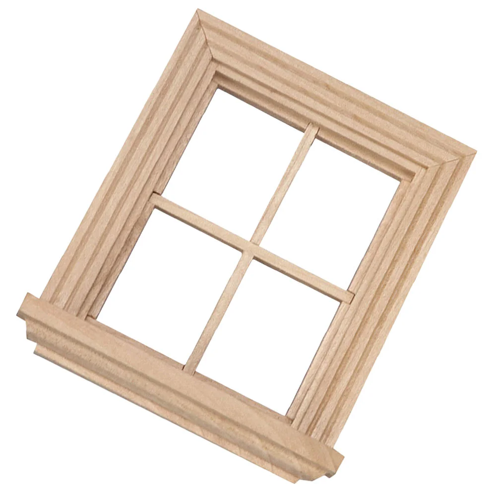 Finestra semplice a quattro pannelli Accessori per la casa Mini modello di mobili Giocattolo delicato in legno Ornamento per casa Bambino in miniatura