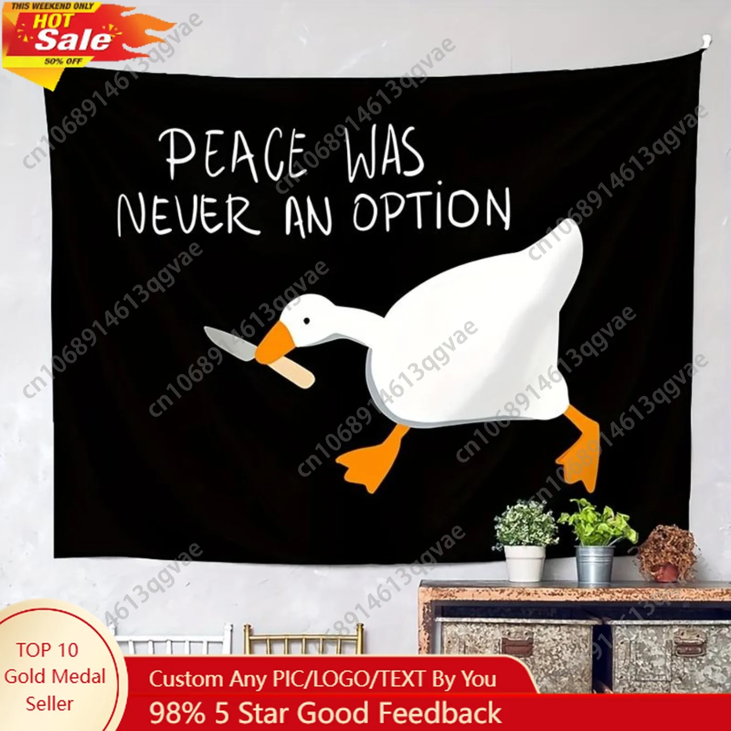 "السلام لم يكن أبدا خيارًا" علم الإوز نسيج روح الدعابة جدار أسود معلق على شكل بطة كرتونية تصميم ناعم مصقول مخصص للديكور