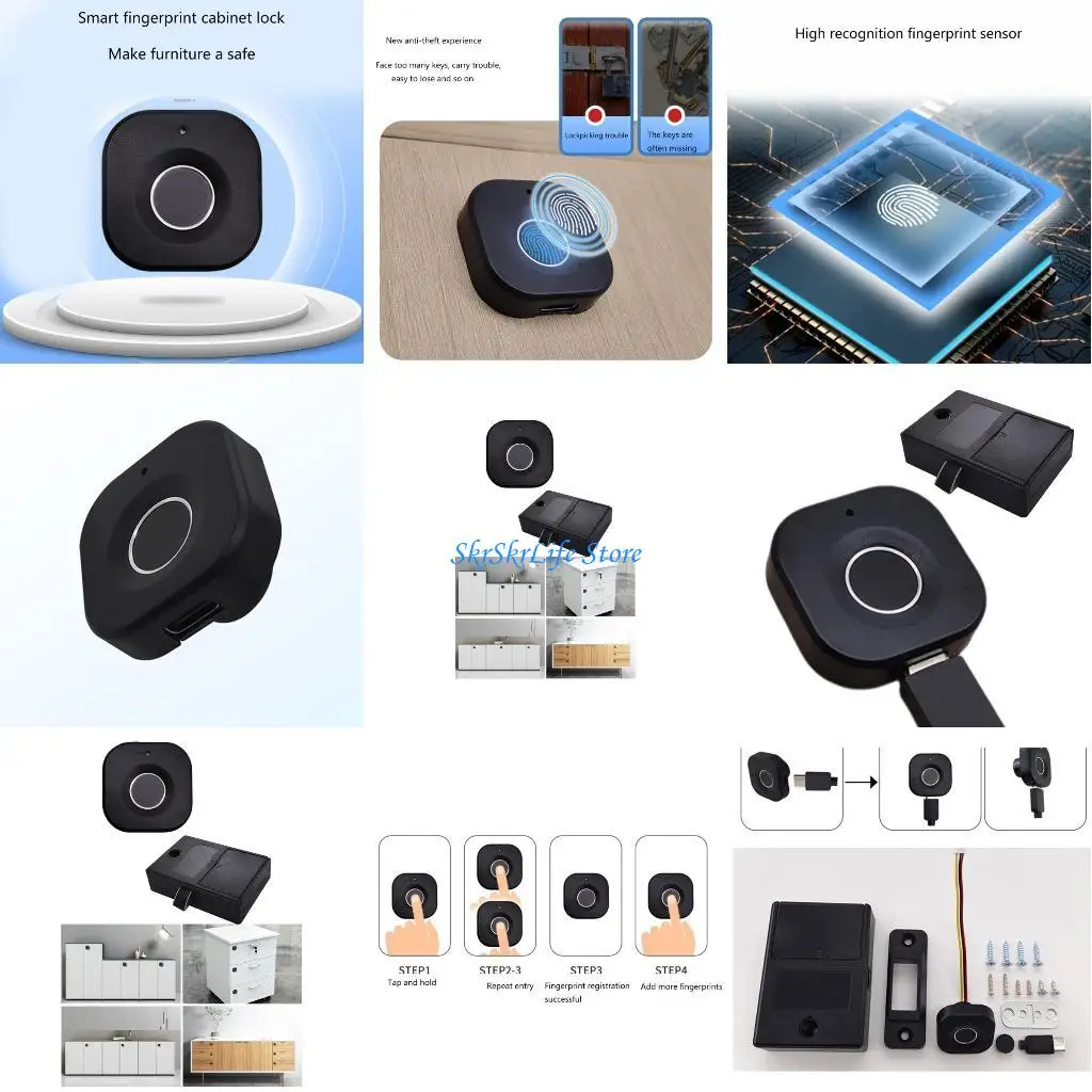 

E65E Fingerprints Lock Convenient USB Charging Keyless Cabinet Lock Biometric Drawer Lock for Wood Furniture