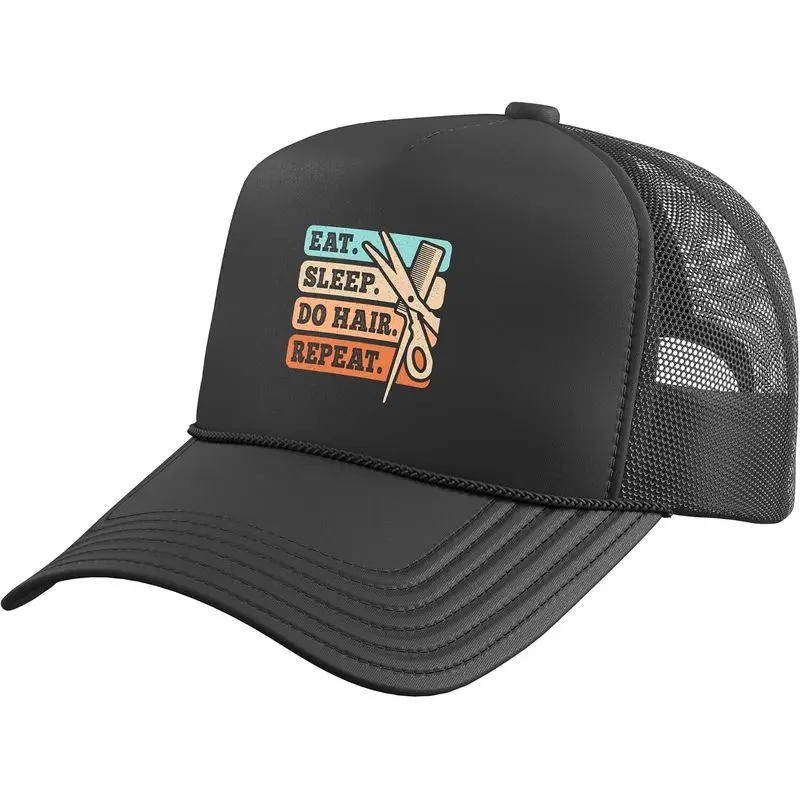 Eat Sleep Do Hair Repeat Barber Hairdresser Hairstylist Men Trucker Hat with Adjustable Mesh Back