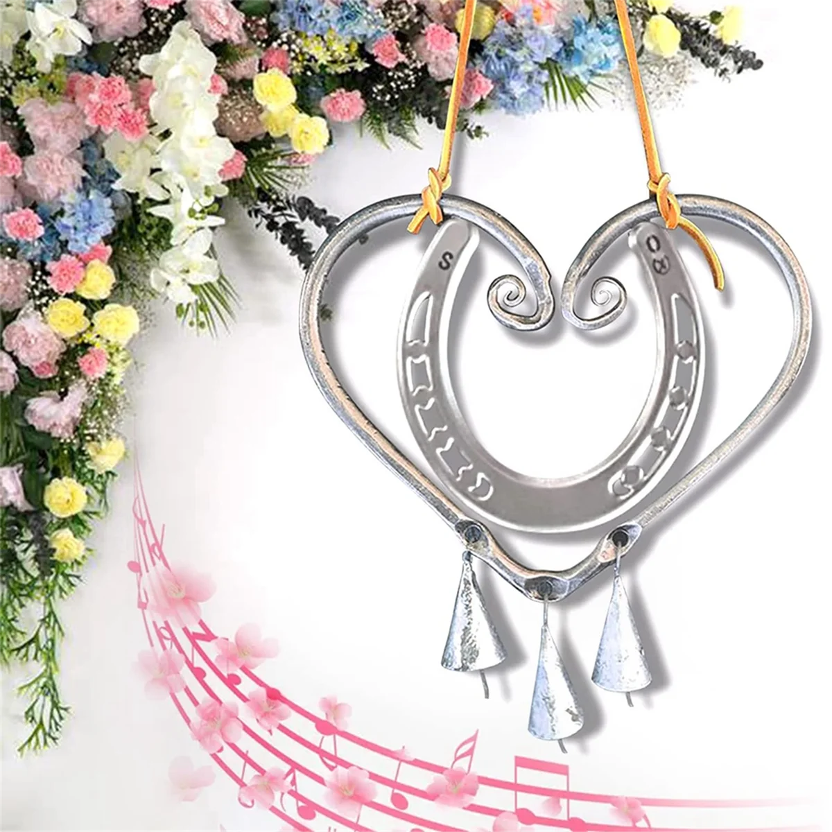 Lucky Love Wind Chime with Steel Nails, Horseshoe Retro Wind Chime, Heart Shaped Wind Chimes for Garden, Patio