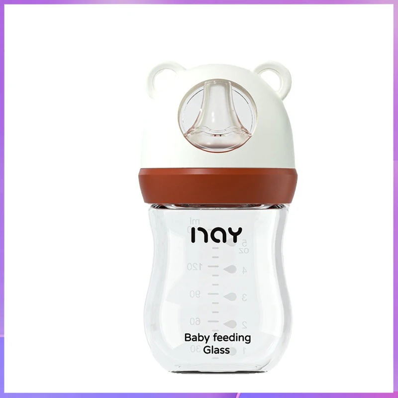 Small bear wide caliber newborn baby glass bottle, multi capacity three-stage growth, anti choking and anti bloating