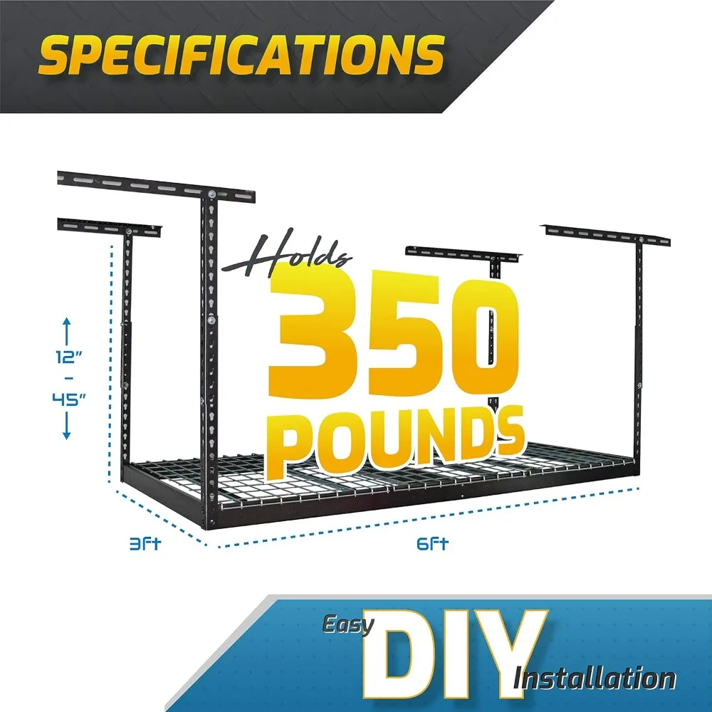 天井収納ラック - 耐荷重400ポンド、調節可能な棚、天井取り付け式 3x6 ハンマートーン (18-33)