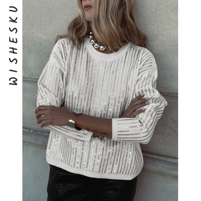 

Сексуальная блестящая мешковатая футболка в стиле хип-хоп с блестками, женская повседневная футболка с круглым вырезом и длинным рукавом, 2024, осенняя одежда для вечеринок в ночном клубе